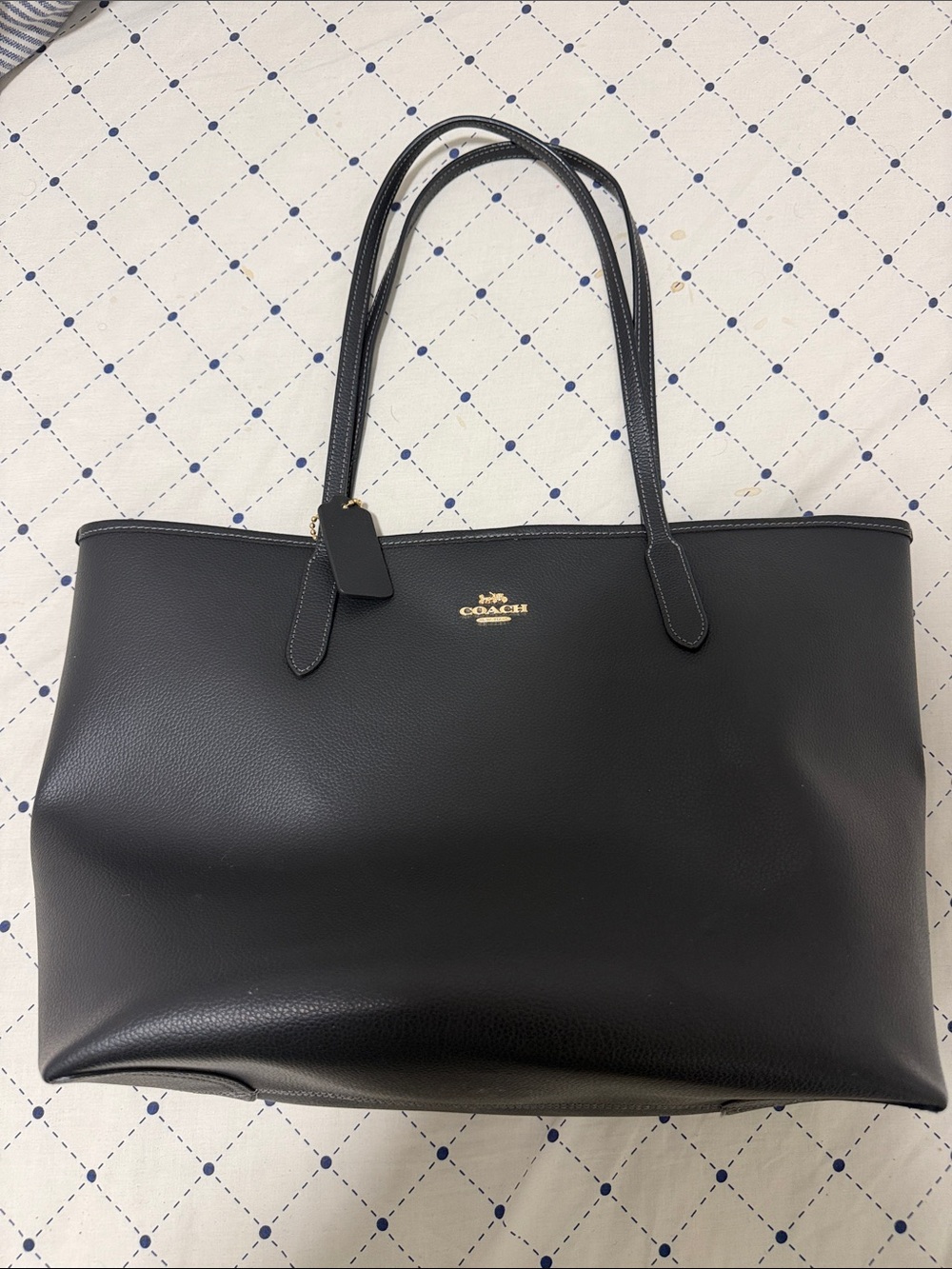 Coach Black Leather Tote with Gold Logo Accent